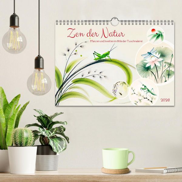 Produktbild: Zen der Natur - Pflanzen und Insekten im Stile der Tuschmalerei (Wandkalender 2026 DIN A4 quer), CALVENDO Monatskalender