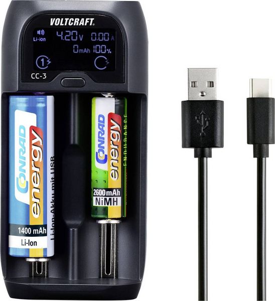 Produktbild: VOLTCRAFT CC-3 Rundzellen-Ladeger&auml;t NiMH, NiCd, LiIon, LiFePO Mini (AAAA), Micro (AAA), Mignon (AA), Baby (C), Sub-C, A, 10440, 14500, 14650, 16340,