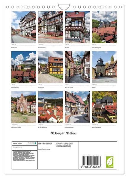 Produktbild: Stolberg im S&uuml;dharz (Wandkalender 2026 DIN A4 hoch), CALVENDO Monatskalender