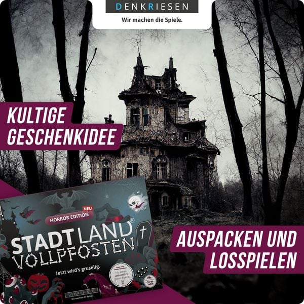 Produktbild: DENKRIESEN - STADT LAND VOLLPFOSTEN&reg; - HORROR EDITION - "Jetzt wird&rsquo;s gruselig." - A4