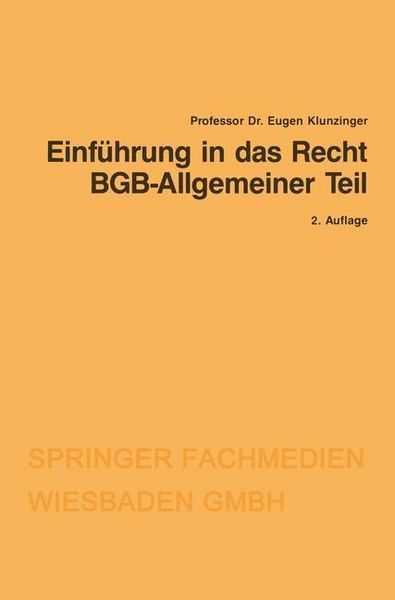 Produktbild: Einf&uuml;hrung in das Recht BGB-Allgemeiner Teil