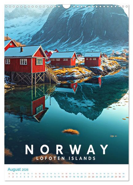 Produktbild: Lofoten - Old School Poster Style (Wandkalender 2026 DIN A3 hoch), CALVENDO Monatskalender