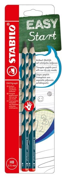 Produktbild: STABILO Ergonomischer Dreikant-Bleistift f&uuml;r Rechtsh&auml;nder -   EASYgraph in petrol - 2er Pack - H&auml;rtegrad HB