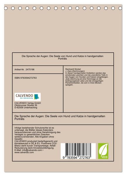 Produktbild: Die Sprache der Augen: Die Seele von Hund und Katze in handgemalten Portr&auml;ts (Tischkalender 2027 DIN A5 hoch), CALVENDO Monatskalender