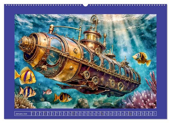 Produktbild: Steampunk power on ground, water, air and space (High Quality Premium Wall Calendar 2026 DIN A2 landscape),CALVENDO 12 Month Wall Calendar