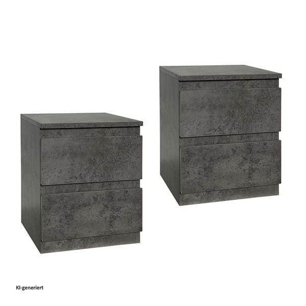 Produktbild: HTI-Living Nachtkommode 2er Set Beton mit 2 grifflosen Schubladen Nachtschrank Nachttisch