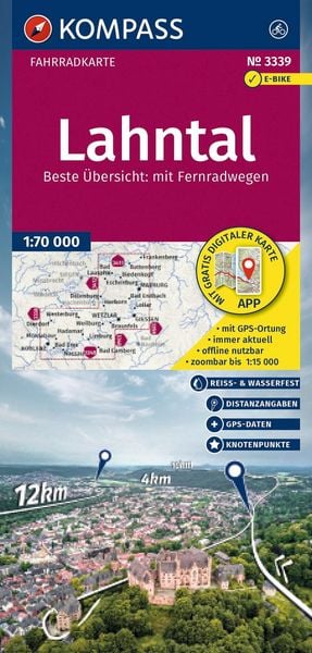 Produktbild: KOMPASS Fahrradkarte 3339 Lahntal mit Knotenpunkten 1:70.000