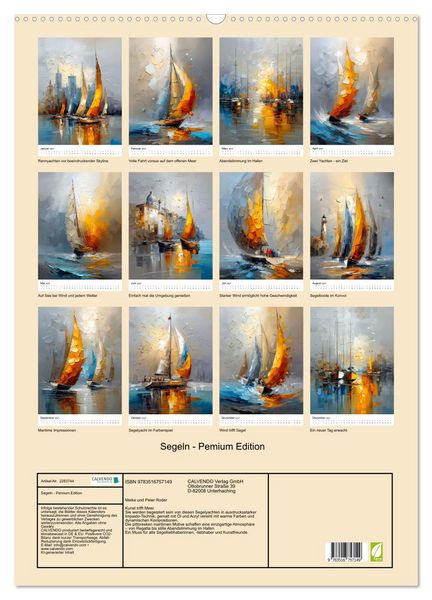 Produktbild: Segeln - Pemium Edition (Wandkalender 2027 DIN A2 hoch), CALVENDO Monatskalender