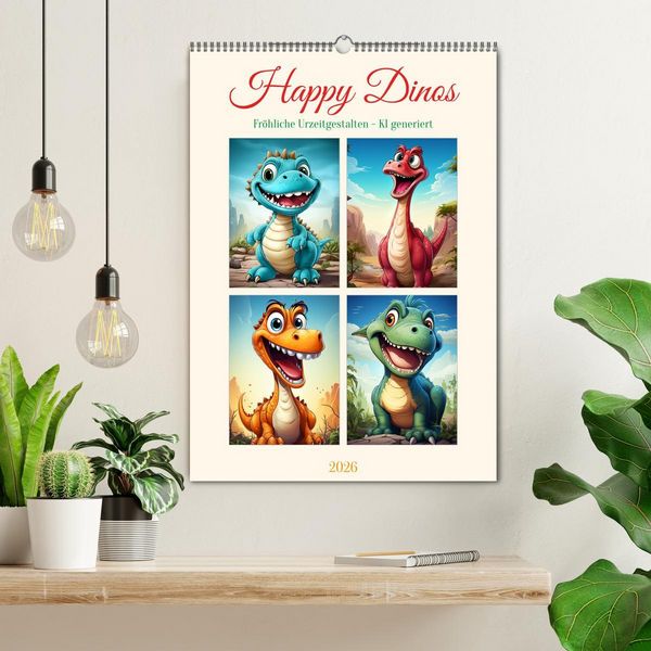 Produktbild: Happy Dinos (Wandkalender 2026 DIN A2 hoch), CALVENDO Monatskalender