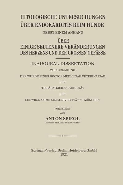 Produktbild: Histologische Untersuchungen &Uuml;ber Endokarditis Beim Hunde