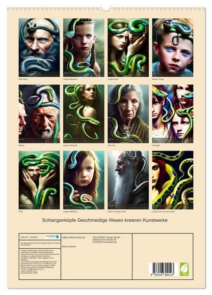 Produktbild: Schlangenk&ouml;pfe Geschmeidige Wesen kreieren Kunstwerke (hochwertiger Premium Wandkalender 2026 DIN A2 hoch), Kunstdruck in Hochglanz