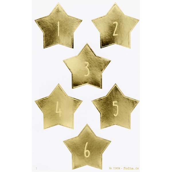 Produktbild: FOLIA&reg; Schmucketiketten Adventskalender 1-24, Stars Gold