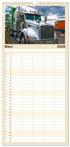 Produktbild: Familienplaner 2026 - US-Trucks. Faszination Langhauber mit 5 Spalten (Wandkalender, 21 x 45 cm) CALVENDO