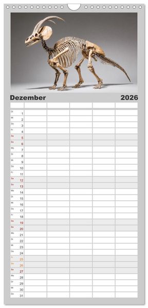 Produktbild: Familienplaner 2026 - Knochen der Giganten - Dinosaurier im Portr&auml;t mit 5 Spalten (Wandkalender, 21 x 45 cm) CALVENDO