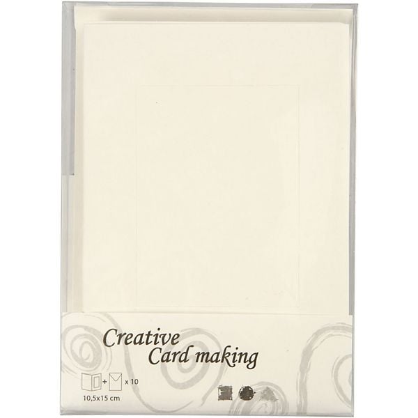 Produktbild: Creativ Company Passepartout-Karten mit Kuvert, Rechteckig, Kartengr&ouml;&szlig;e 10,5x15 cm, Umschlaggr&ouml;&szlig;e , 1,5x16,5 cm, Naturwei&szlig;, 10er Set