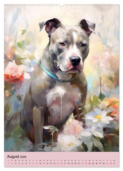 Produktbild: Pit Bull Aquarelle. Illustrationen von tollen Hunden (Wandkalender 2026 DIN A2 hoch), CALVENDO Monatskalender