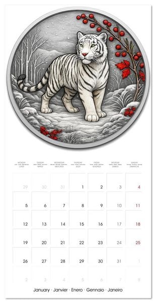 Produktbild: Silver Coin Big Cats (Wall Calendar 2026 12 &times; 12 Inch) CALVENDO 12 Month Wall Calendar