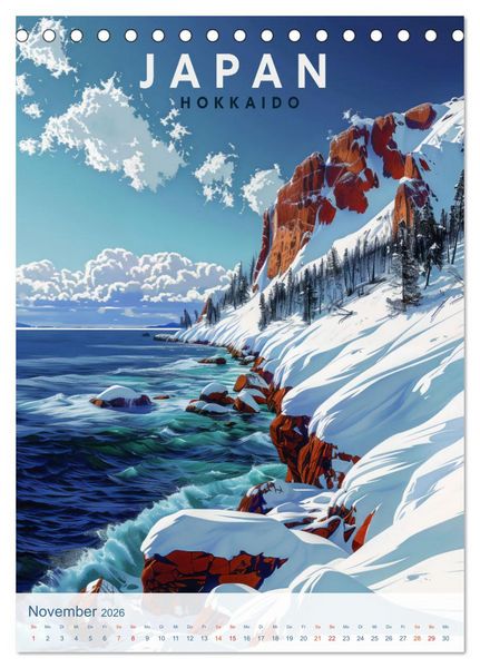 Produktbild: Japan - Old School Poster Style (Tischkalender 2026 DIN A5 hoch), CALVENDO Monatskalender