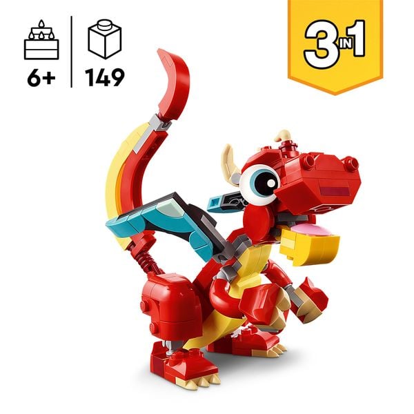 LEGO Creator 3in1 31145 Roter Drache Spielzeug mit Fisch und Phönix