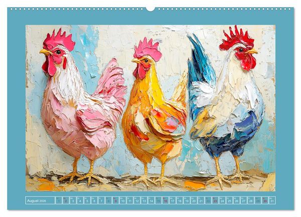 Produktbild: Federleichte Sch&ouml;nheiten. Duftige H&uuml;hner-Paintings (hochwertiger Premium Wandkalender 2026 DIN A2 quer), Kunstdruck in Hochglanz