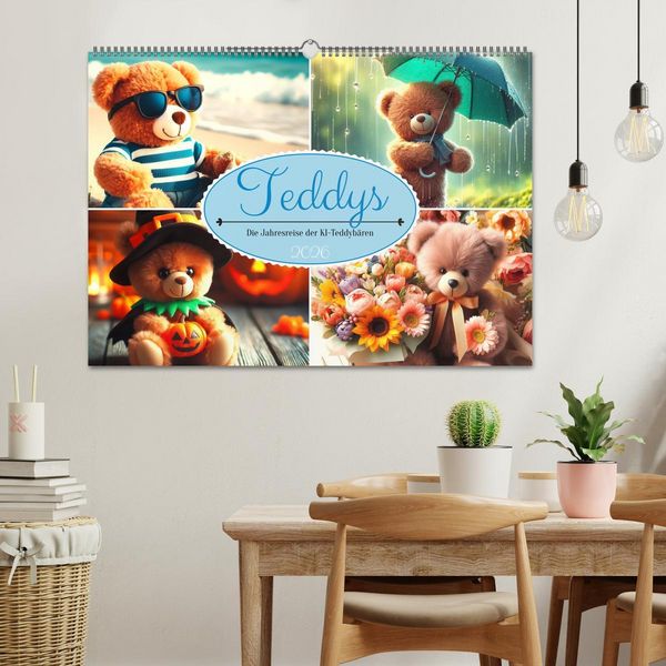 Produktbild: Teddys - Die Jahresreise der KI-Teddyb&auml;ren (Wandkalender 2026 DIN A2 quer), CALVENDO Monatskalender