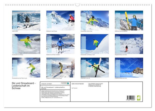 Produktbild: Ski und Snowboard - Leidenschaft im Schnee (Wandkalender 2026 DIN A2 quer), CALVENDO Monatskalender