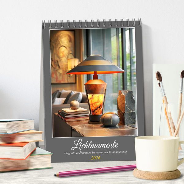 Produktbild: Lichtmomente. Elegante Tischlampen im modernen Wohnambiente (Tischkalender 2026 DIN A5 hoch), CALVENDO Monatskalender