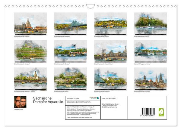 Produktbild: S&auml;chsische Dampfer Aquarelle (Wandkalender 2026 DIN A3 quer), CALVENDO Monatskalender