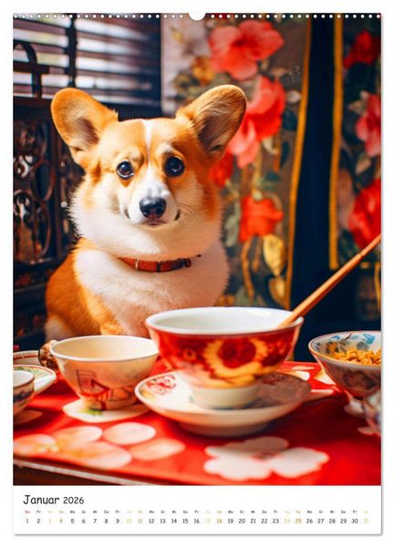 Produktbild: Hunde & Ramen - Ein Jahr voller Genuss und Freude (hochwertiger Premium Wandkalender 2026 DIN A2 hoch), Kunstdruck in Hochglanz