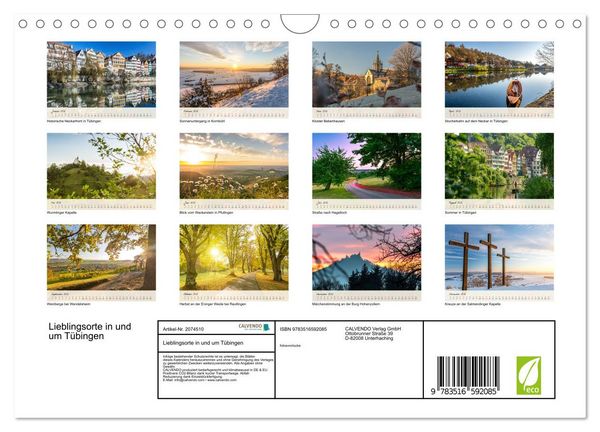 Produktbild: Lieblingsorte in und um T&uuml;bingen (Wandkalender 2026 DIN A4 quer), CALVENDO Monatskalender