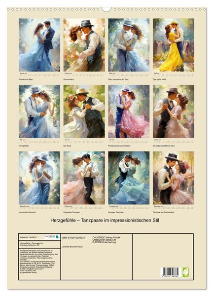 Produktbild: Herzgef&uuml;hle &ndash; Tanzpaare im impressionistischen Stil (Wandkalender 2026 DIN A2 hoch), CALVENDO Monatskalender