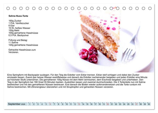 Produktbild: Exquisite Torten. K&ouml;stliche Rezepte f&uuml;r viele Anl&auml;sse (Tischkalender 2026 DIN A5 quer), CALVENDO Monatskalender