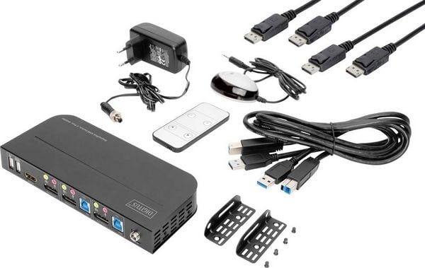 Produktbild: Digitus DS-12850 2+2 Port KVM-Umschalter DisplayPort&reg;, HDMI Fernbedienung, Tastatur 3840 x 2160 Pixel