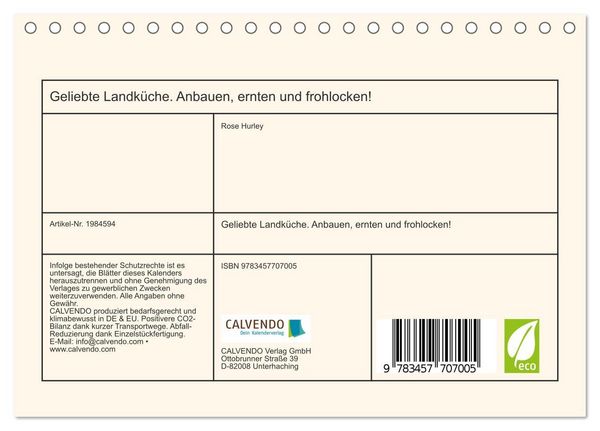 Produktbild: Geliebte Landk&uuml;che. Anbauen, ernten und frohlocken! (Tischkalender 2026 DIN A5 quer), CALVENDO Monatskalender