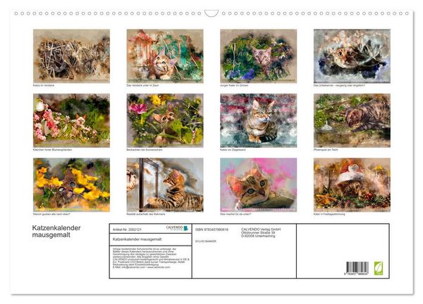 Produktbild: Katzenkalender mausgemalt (Wandkalender 2026 DIN A2 quer), CALVENDO Monatskalender