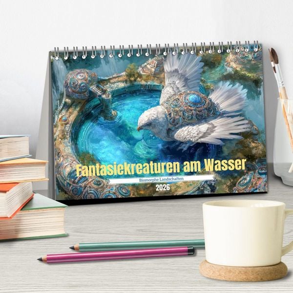 Produktbild: Fantasiekreaturen am Wasser - Biomorphe Landschaften (Tischkalender 2026 DIN A5 quer), CALVENDO Monatskalender
