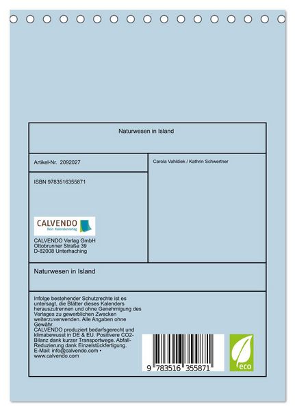 Produktbild: Naturwesen in Island (Tischkalender 2026 DIN A5 hoch), CALVENDO Monatskalender