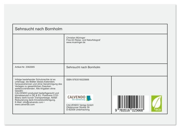 Produktbild: Sehnsucht nach Bornholm (Tischkalender 2026 DIN A5 quer), CALVENDO Monatskalender