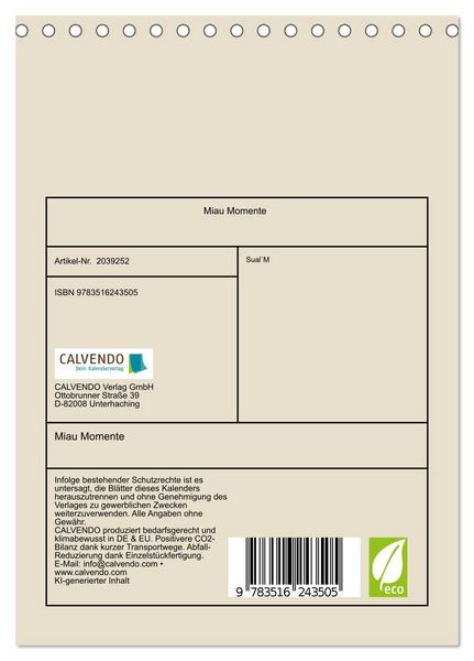 Produktbild: Miau Momente (Tischkalender 2026 DIN A5 hoch), CALVENDO Monatskalender
