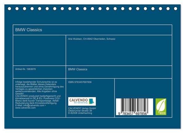 Produktbild: BMW Classics (Tischkalender 2026 DIN A5 quer), CALVENDO Monatskalender