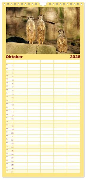 Produktbild: Familienplaner 2026 - Erdm&auml;nnchen - Zusammen sind wir stark mit 5 Spalten (Wandkalender, 21 x 45 cm) CALVENDO