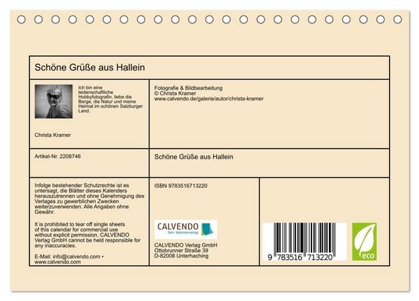 Produktbild: Sch&ouml;ne Gr&uuml;&szlig;e aus Hallein (Tischkalender 2026 DIN A5 quer), CALVENDO Monatskalender