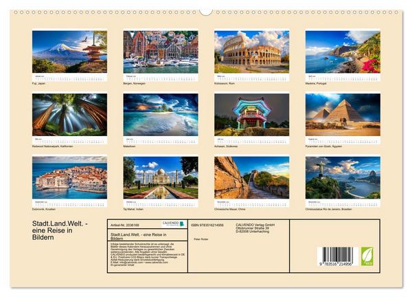 Produktbild: Stadt.Land.Welt. - eine Reise in Bildern (hochwertiger Premium Wandkalender 2026 DIN A2 quer), Kunstdruck in Hochglanz