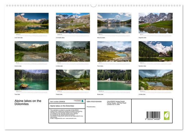 Produktbild: Alpine lakes on the Dolomites (High Quality Premium Wall Calendar 2026 DIN A2 landscape),CALVENDO 12 Month Wall Calendar