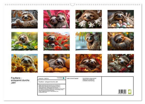 Produktbild: Faultiere - entspannt durchs Jahr (Wandkalender 2026 DIN A2 quer), CALVENDO Monatskalender