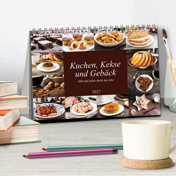 Produktbild: Kuchen, Kekse und Geb&auml;ck - s&uuml;&szlig; und lecker durch das Jahr (Tischkalender 2027 DIN A5 quer), CALVENDO Monatskalender