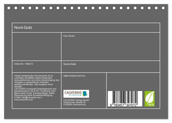 Produktbild: Nord-Gobi (Tischkalender 2026 DIN A5 quer), CALVENDO Monatskalender