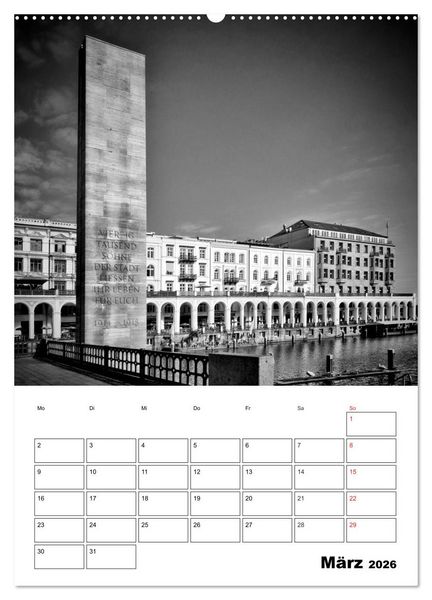 Produktbild: HAMBURG Monochrome Ansichten (Wandkalender 2026 DIN A2 hoch), CALVENDO Monatskalender