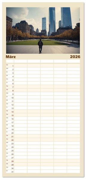 Produktbild: Familienplaner 2026 - Einsamkeit in Architektur mit 5 Spalten (Wandkalender, 21 x 45 cm) CALVENDO