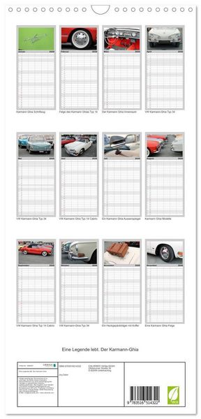 Produktbild: Familienplaner 2026 - Eine Legende lebt. Der Karmann-Ghia mit 5 Spalten (Wandkalender, 21 x 45 cm) CALVENDO